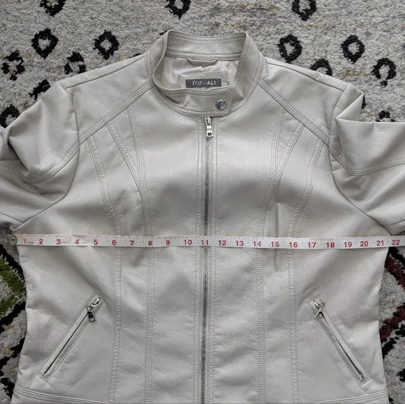 Roz & Ali Faux Leather Moto Jacket, Cream/Off White, XL, Biker - Picture 5 of 8